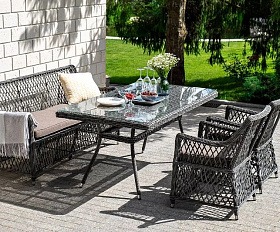Плетеная обеденная группа Катания 4SIS из искусственного ротанга, цвет графит