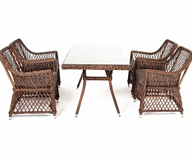 Обеденная группа Латте–140 L 4SIS из искусственного ротанга, цвет коричневый