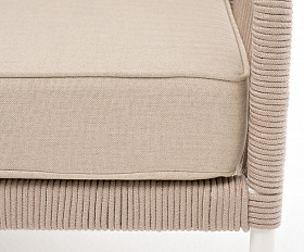 Канны левый модуль плетеный из роупа, каркас алюминий белый муар, роуп бежевый круглый, ткань бежевая 15052