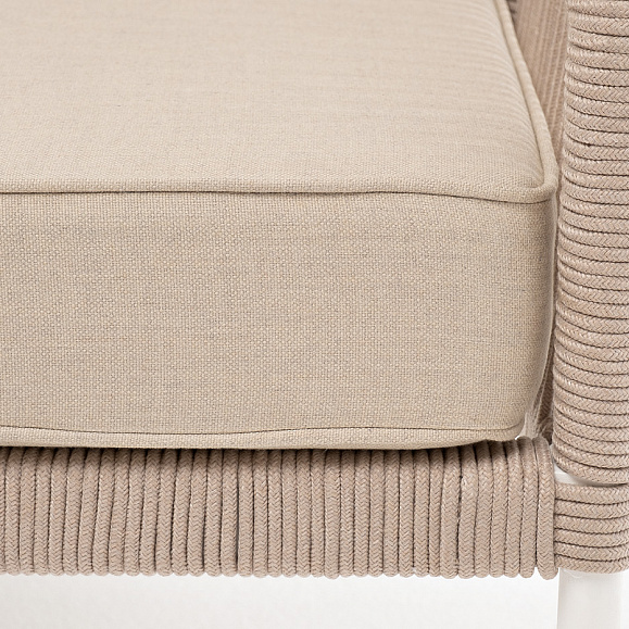 Канны левый модуль плетеный из роупа, каркас алюминий белый муар, роуп бежевый круглый, ткань бежевая 15052 фото 6