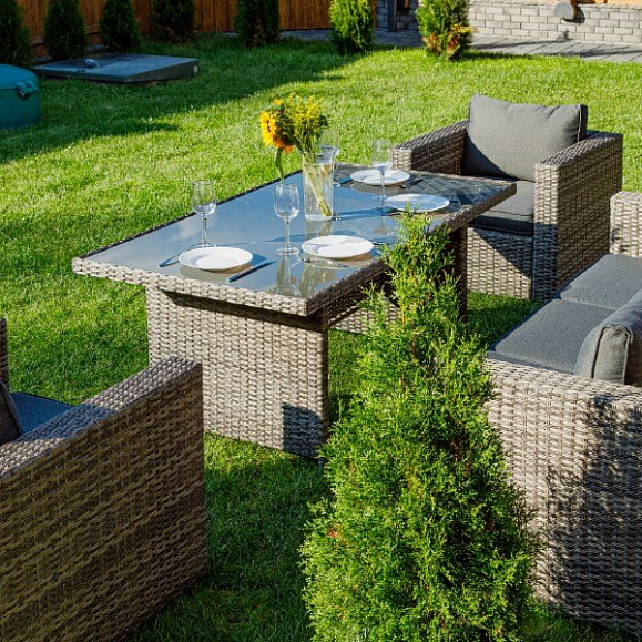 Обеденный комплект Karl Royal Family из искусственного ротанга с обеденным столом, цвет серый фото 3