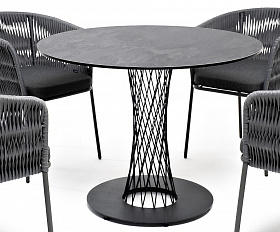 Диего обеденная группа на 4 персоны со стульями Бордо плетения колос, столешница серый гранит