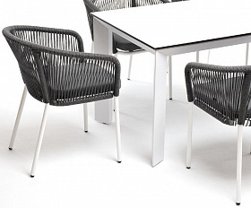 Обеденная группа Венето 4SIS на 6 персон со стульями "Марсель", каркас белый, роуп серый