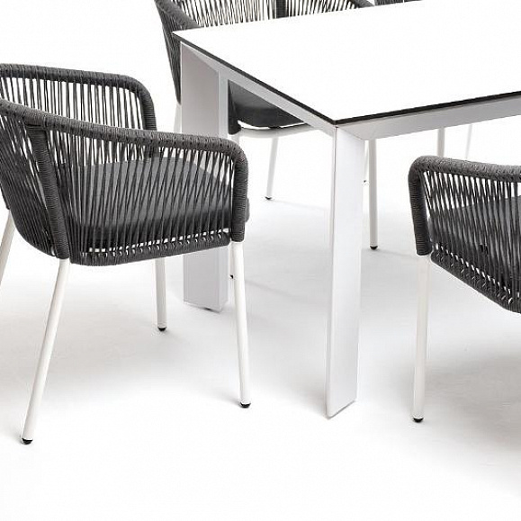 Обеденная группа Венето 4SIS на 6 персон со стульями "Марсель", каркас белый, роуп серый фото 6