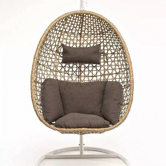 Подвесное кресло Флоренция 4SIS из искусственного ротанга, цвет соломенный с серо-коричневой подушкой фото 2