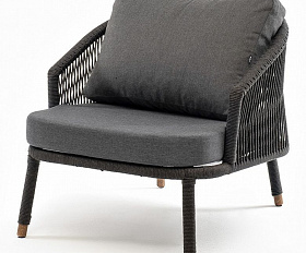 Кресло плетеное Верона 4SIS из роупа, каркас алюминий темно-серый (RAL7024) шагрень, роуп темно-серый круглый, ткань темно-серая