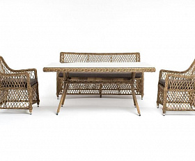 Плетеная обеденная группа Катания 4SIS из искусственного ротанга, цвет соломенный