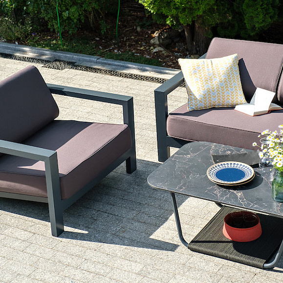 Гранада кресло алюминиевое, цвет темно-серый (RAL7024) муар, ткань темно-серая 027 фото 5