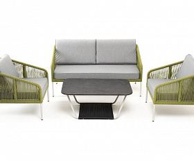 Лаунж-зона Канны 4-местная из роупа со столом "Глория" (серый гранит), каркас алюминиевый светло-серый, роуп салатовый меланж
