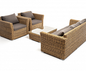 Капучино лаунж-зона из искусственного ротанга (гиацинт), цвет соломенный