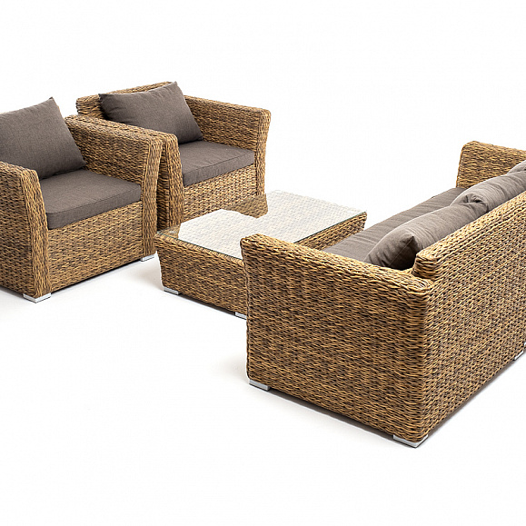 Капучино лаунж-зона из искусственного ротанга (гиацинт), цвет соломенный фото 5