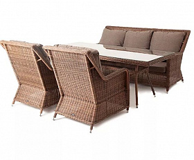 Обеденная группа Гляссе 4SIS из искусственного ротанга, цвет коричневый