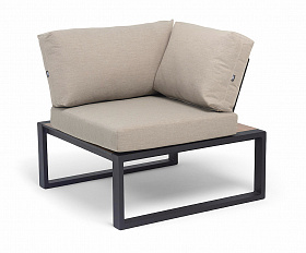 Тулон угловой модуль, каркас алюминий, HPL дуб, черный муар, ткань бежевая 15052