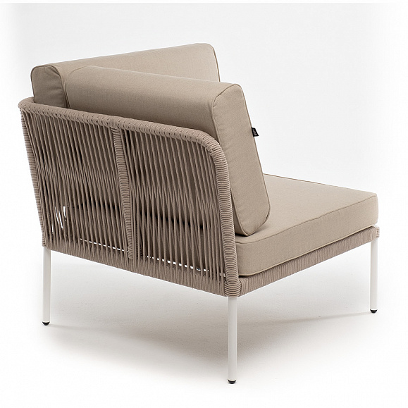 Канны угловой модуль плетеный из роупа, каркас алюминий белый муар, роуп бежевый круглый, ткань бежевая 15052 фото 3