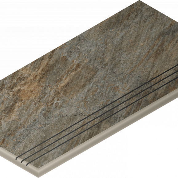 Керамогранитная ступень Italon Манетик X2 Дарк Закругленная Грип Левая 30X60 фото 1