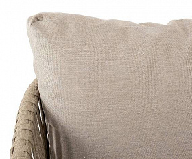 Диван Мальорка 4SIS 3-местный плетеный из роупа, основание дуб, роуп серо-коричневый 23мм, ткань бежевая 52