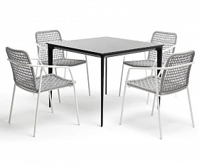 Обеденная группа Малага 4SIS на 4 персоны со стульями "Тунис", каркас белый, роуп светло-серый