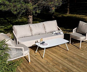 Лаунж-Зона Верона 4SIS 5-местная плетеная из роупа (веревки), каркас алюминиевый белый, роуп бежевый
