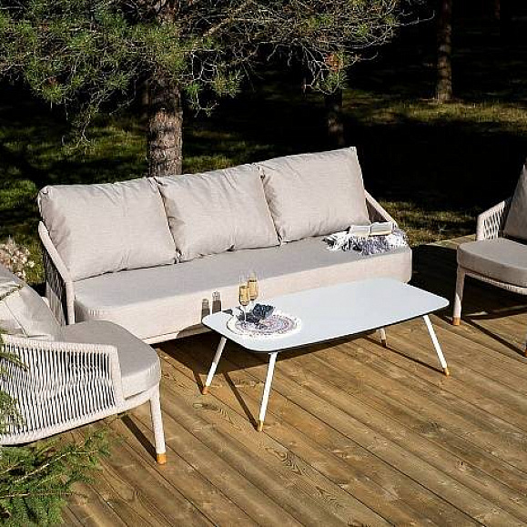 Лаунж-Зона Верона 4SIS 5-местная плетеная из роупа (веревки), каркас алюминиевый белый, роуп бежевый фото 2