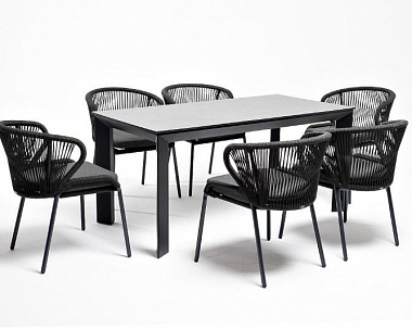 Обеденная группа Венето 4SIS на 6 персон со стульями "Милан", каркас темно-серый, роуп темно-серый