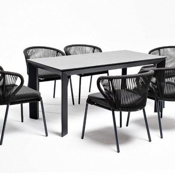 Обеденная группа Венето 4SIS на 6 персон со стульями "Милан", каркас темно-серый, роуп темно-серый фото 4