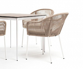 Обеденная группа Малага 4SIS на 4 персоны со стульями "Лион", каркас белый, роуп бежевый