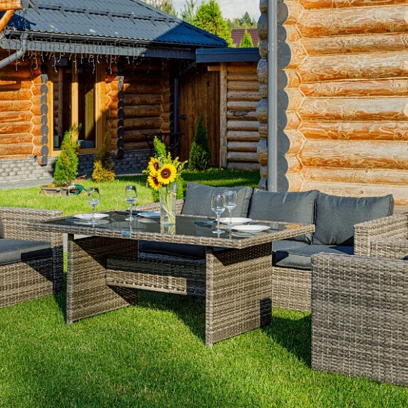 Обеденный комплект Karl Royal Family из искусственного ротанга с обеденным столом, цвет серый фото 1