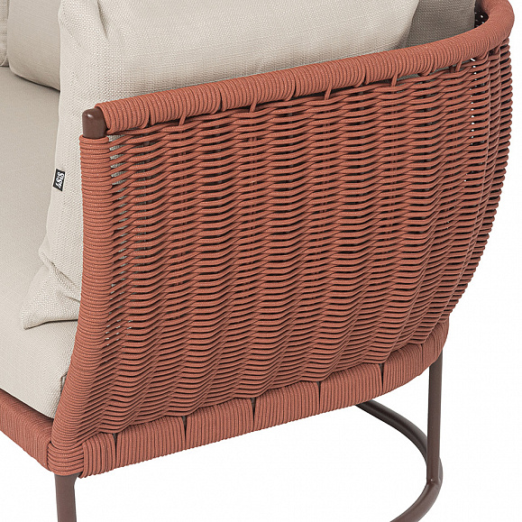 Фиджи диван 3-местный плетеный из роупа, каркас алюминий коричневый (RAL8016) муар, роуп красный (8372) круглый tex, ткань Mossle бежевая фото 7