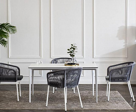Обеденная группа Малага 4SIS на 4 персоны со стульями "Марсель", каркас белый, роуп светло-серый