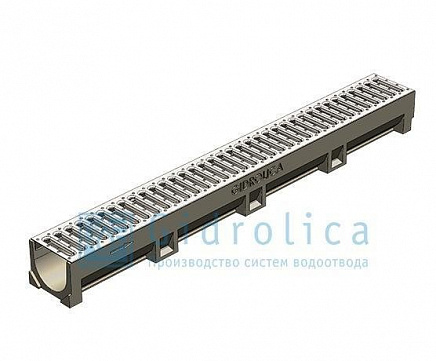 Комплект Gidrolica PolyLight: лоток водоотводный ЛВ-10.12.10 полимербетонный с решёткой РВ-10.12.100 стальной оцинкованной