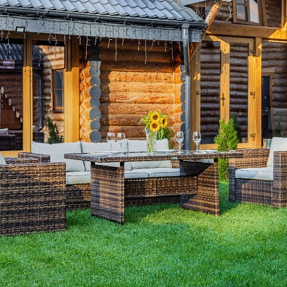 Обеденный комплект Karl Royal Family из искусственного ротанга с обеденным столом, цвет коричневый фото 3