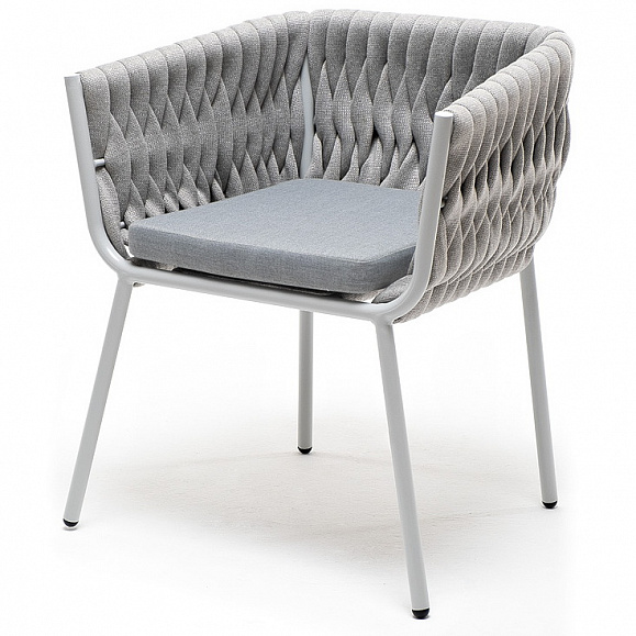 Монако стул плетеный из роупа, каркас алюминий светло-серый (RAL7035) муар, роуп светло-серый 40 мм, ткань светло-серая фото 1
