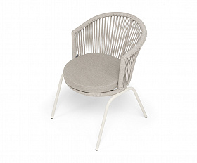 Люксембург стул плетеный из роупа, каркас из стали (RAL1013) муар, роуп бежевый круглый, ткань бежевая 15052