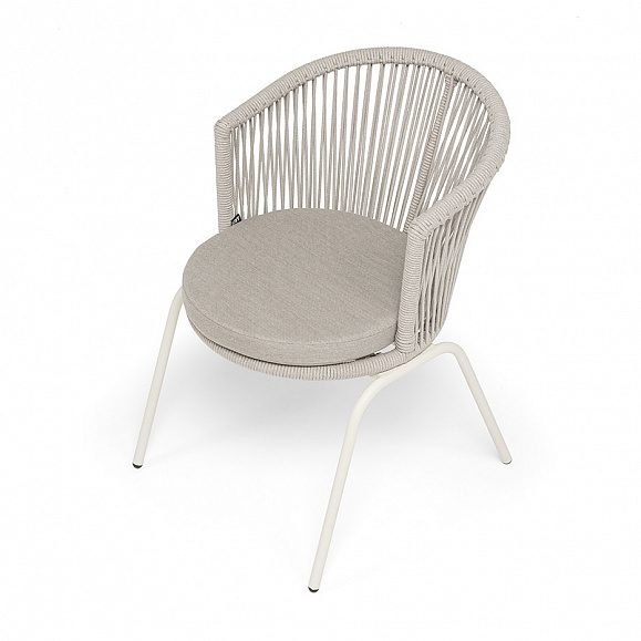 Люксембург стул плетеный из роупа, каркас из стали (RAL1013) муар, роуп бежевый круглый, ткань бежевая 15052 фото 4