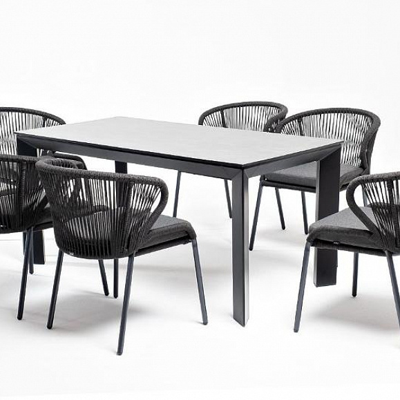 Обеденная группа Венето 4SIS на 6 персон со стульями "Милан", каркас темно-серый, роуп темно-серый фото 6