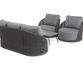 Монтелла лаунж-зона 5-местная плетеная из роупа (веревки), каркас алюминиевый темно-серый, роуп темно-серый