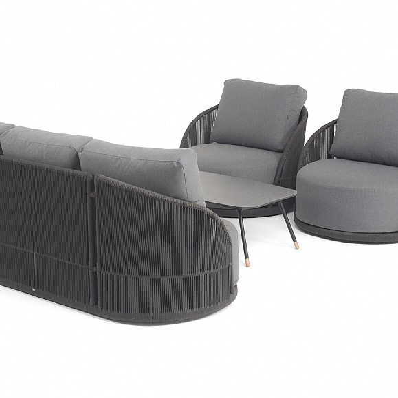 Монтелла лаунж-зона 5-местная плетеная из роупа (веревки), каркас алюминиевый темно-серый, роуп темно-серый фото 5