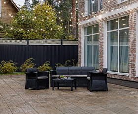 Обеденный комплект Lily Royal Family из пластика с трехместным диваном, цвет черный