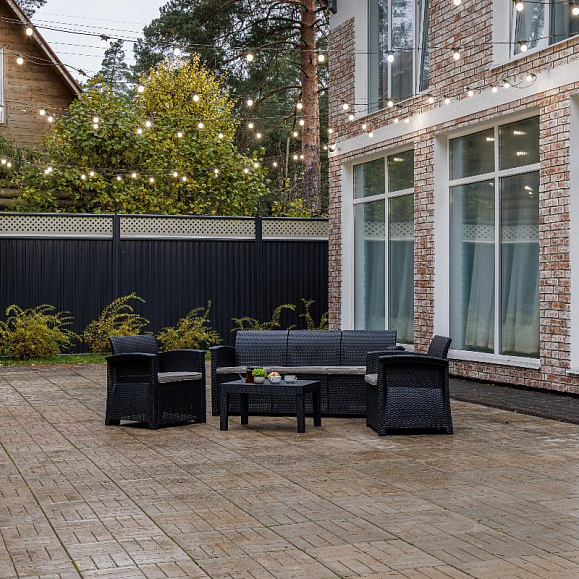 Обеденный комплект Lily Royal Family из пластика с трехместным диваном, цвет черный фото 2