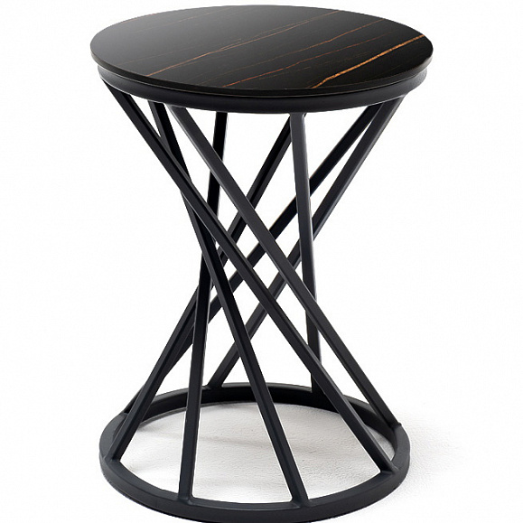 Сантьяго журнальный стол из HPL круглый Ø40 H55, каркас из стали темно-серый (RAL 7024), цвет столешницы черный мрамор фото 1