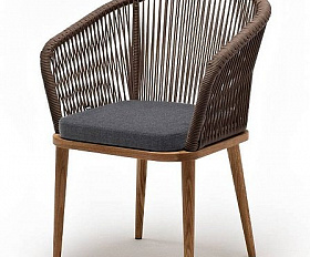 Стул Марсель 4SIS плетеный из роупа, основание дуб, роуп коричневый круглый, ткань темно-серая 27