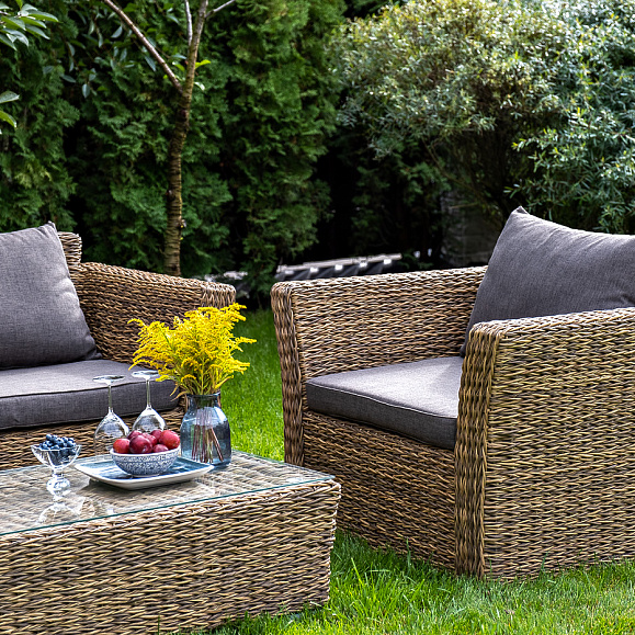 Капучино Сингл лаунж-зона из искусственного ротанга (гиацинт), цвет соломенный фото 3