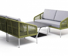 Лаунж-зона Канны 4-местная из роупа со столом "Глория" (серый гранит), каркас алюминиевый светло-серый, роуп салатовый меланж