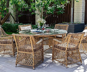 Обеденная группа Эспрессо-150 L 4SIS из искусственного ротанга, цвет соломенный