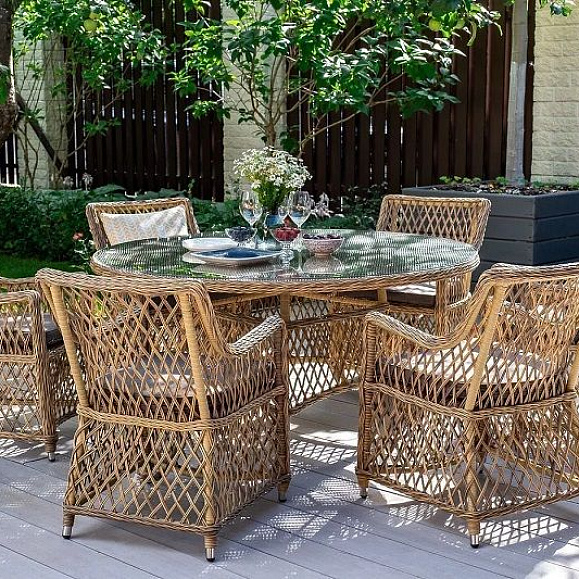 Обеденная группа Эспрессо-150 L 4SIS из искусственного ротанга, цвет соломенный фото 3