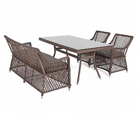 Плетеная обеденная группа Катания 4SIS из искусственного ротанга, цвет коричневый