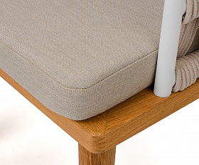 Диего стул плетеный из роупа, основание дуб каркас из стали белый муар, роуп бежевый круглый, ткань бежевая 052