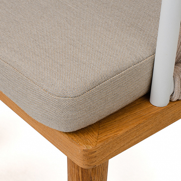 Диего стул плетеный из роупа, основание дуб каркас из стали белый муар, роуп бежевый круглый, ткань бежевая 052 фото 6