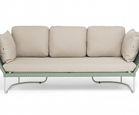 Фиджи диван 3-местный плетеный из роупа, каркас алюминий светло-серый (RAL7035) муар, роуп зеленый (4204) круглый tex, ткань Mossle бежевая