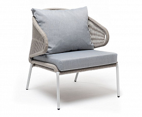 Кресло плетеное Милан 4SIS из роупа, каркас алюминий светло-серый (RAL7035) шагрень, роуп серый меланж круглый, ткань светло-серая